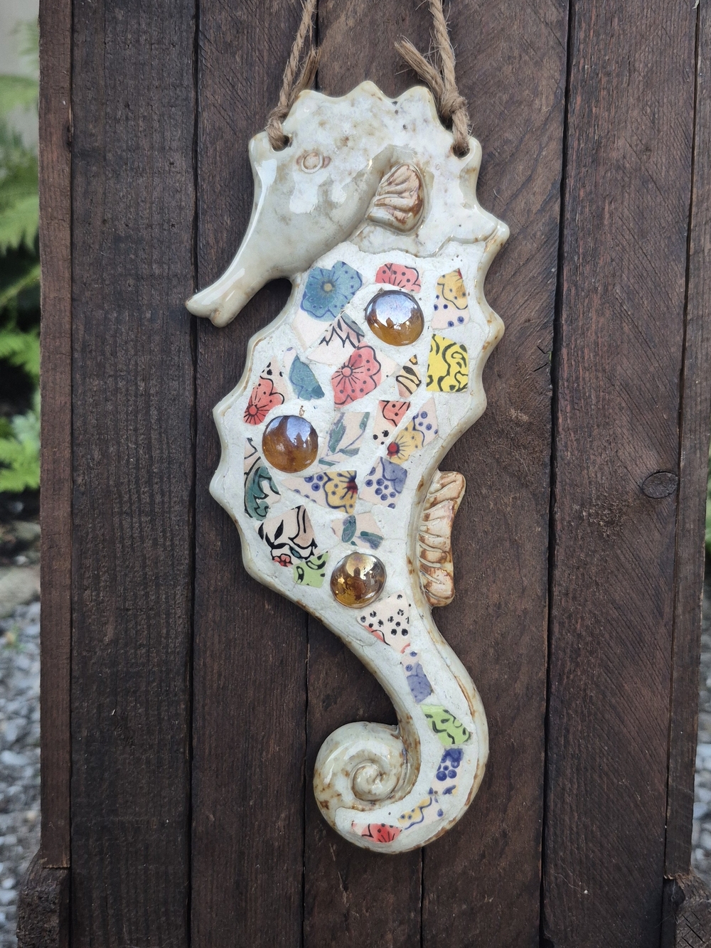 Ceramic Mosaic Seahorse Garden Wall Decor 9" x 4"